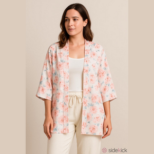Retro Rosette/Floral Kimono Style Robe Valentine's Day
